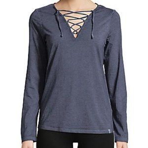 MNY Navy Lace-up Front Long Sleeve Shirt Top L
